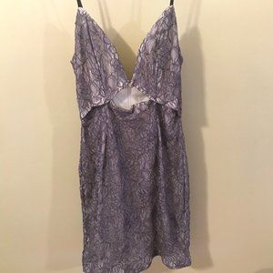Line and Dot Grey Lace Strap Cut Out Dress